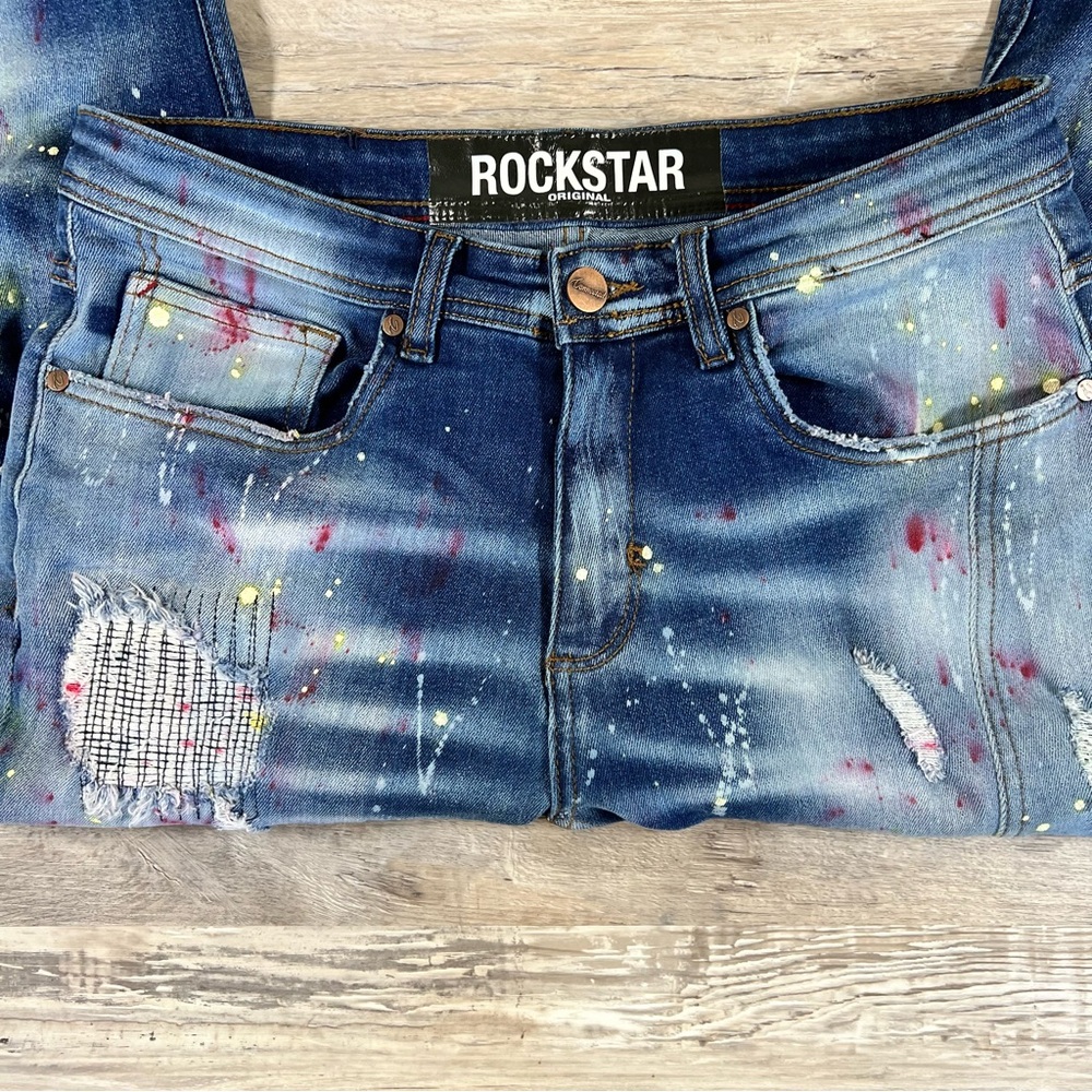 Rockstar Original Graffiti Distressed Stretch Skinny Jean Denim - Size 32 - Picture 2 of 8